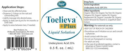 Solución Líquida Baar Products Toelieva +Plus, Máxima Fuerza para Uñas de Pies y Manos, 25% Ácido Undecilénico, Aceite de Árbol de Té, Aceite de - imagen 2