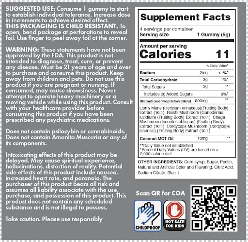 Gomitas Nootrópicas Shrumfuzed 3200mg - Mezcla de Hongos Lion's Mane, Reishi, Chaga y Cordyceps (4, Durazno Verano) - imagen 4