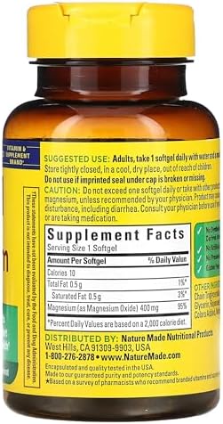 Nature Made Magnesio Oxido Extra Fuerte 400 mg, Suplemento Dietético para Soporte Muscular, Nervioso, Óseo y Cardiaco, 60 Softgels. - imagen 7