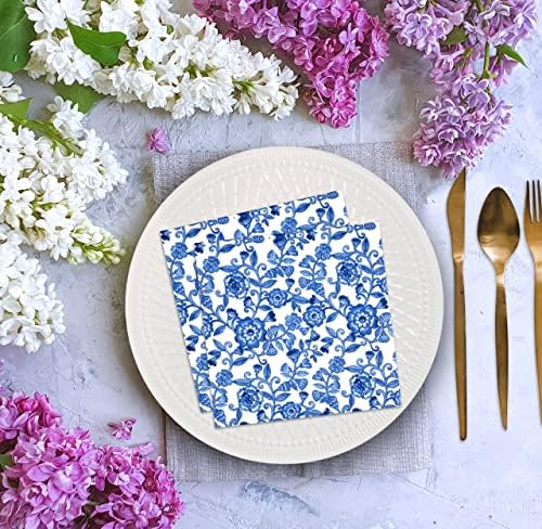 Servilletas Desechables de Papel Floral Azules de 100 Piezas para Cócteles - Regalo Boutique, Ideal para Bodas, Bautizos y Fiestas de Primavera - imagen 3