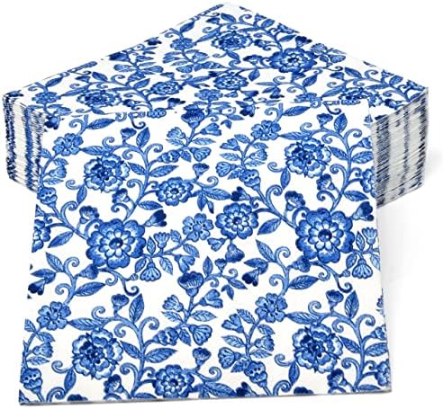 Servilletas Desechables de Papel Floral Azules de 100 Piezas para Cócteles - Regalo Boutique, Ideal para Bodas, Bautizos y Fiestas de Primavera - imagen 4