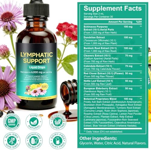 AIQIUSHA Gotas Drenantes Linfáticas 21 en 1 6000mg, Suplemento Herbal Equilibrante con Equinácea, Diente de León, Bardana, Trébol Rojo y Cleavers, 2 - imagen 2