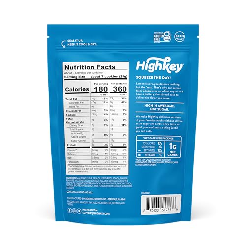 Galletas Mini de Limón HighKey - Snacks Bajos en Azúcar, Keto, Bajas en Carbohidratos, Sin Gluten, 6g de Proteína - Delicias de Almendra Sin Azúcar - imagen 2