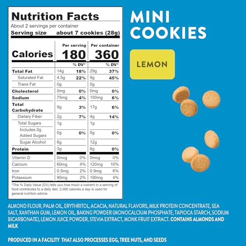 Galletas Mini de Limón HighKey - Snacks Bajos en Azúcar, Keto, Bajas en Carbohidratos, Sin Gluten, 6g de Proteína - Delicias de Almendra Sin Azúcar - imagen 3