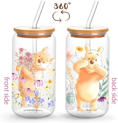 Vasos Frosted de Pooh Bear, Taza de Oso de Miel para Regalo, Vasos de Winnie con Tapa, Vaso de Cristal de 16oz para Mejor Amiga - imagen 2