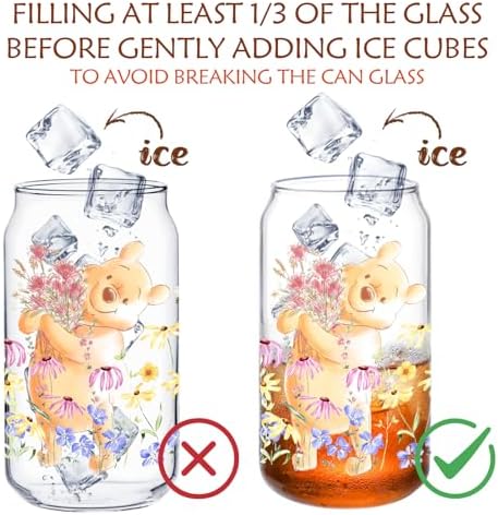 Vasos Frosted de Pooh Bear, Taza de Oso de Miel para Regalo, Vasos de Winnie con Tapa, Vaso de Cristal de 16oz para Mejor Amiga - imagen 3