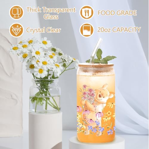 Vasos Frosted de Pooh Bear, Taza de Oso de Miel para Regalo, Vasos de Winnie con Tapa, Vaso de Cristal de 16oz para Mejor Amiga - imagen 4