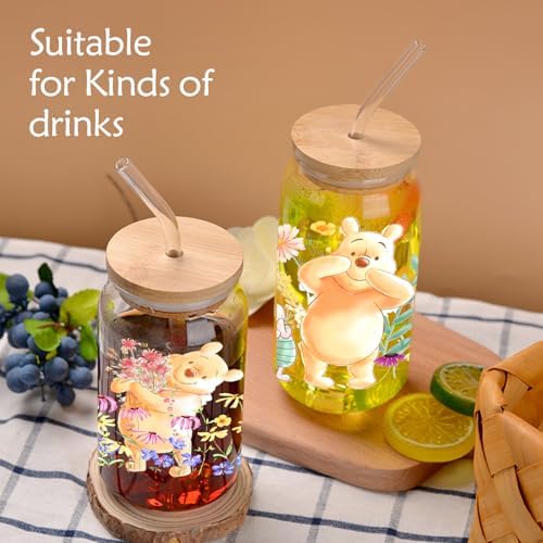 Vasos Frosted de Pooh Bear, Taza de Oso de Miel para Regalo, Vasos de Winnie con Tapa, Vaso de Cristal de 16oz para Mejor Amiga - imagen 6