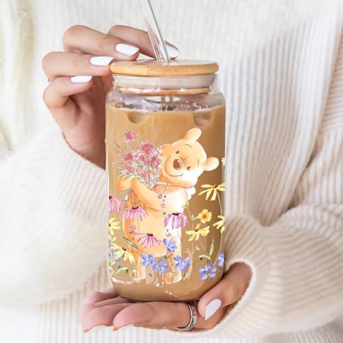 Vasos Frosted de Pooh Bear, Taza de Oso de Miel para Regalo, Vasos de Winnie con Tapa, Vaso de Cristal de 16oz para Mejor Amiga - imagen 7