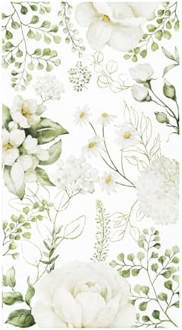100 Servilletas Desechables Blancas con Flores para Invitados - Toallas de Papel Decorativas para Boda, Cumpleaños y Baño - imagen 1