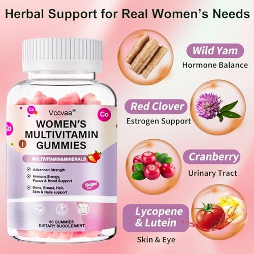Gomitas Multivitamínicas Sin Azúcar Vccvaa para Mujeres 14+ con Hierro, Inositol, Folato y Vitaminas A, C, D3, E, B12, K2 – 60 Gomas Veganas para - imagen 4