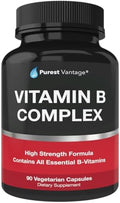 Vitaminas B Complejo Purest Vantage - B12, B1, B2, B3, B5, B6, B7, B9 y Ácido Fólico - 90 Cápsulas Vegetales para Hombres y Mujeres - imagen 1