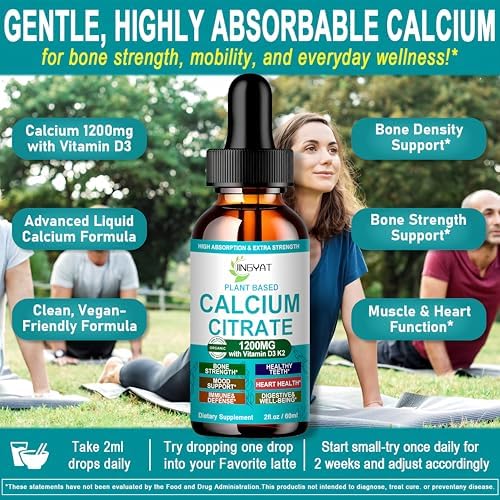 Suplementos de Calcio Líquido para Mujeres, 1200mg de Calcio de Alta Absorción con Vitamina D3 y K2 para Huesos y Dientes, 30 Porciones - imagen 3