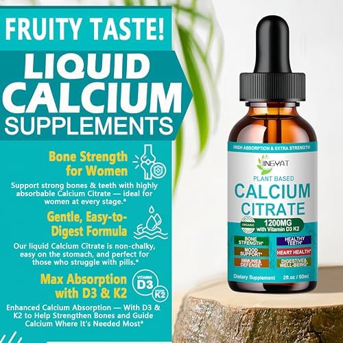 Suplementos de Calcio Líquido para Mujeres, 1200mg de Calcio de Alta Absorción con Vitamina D3 y K2 para Huesos y Dientes, 30 Porciones - imagen 4