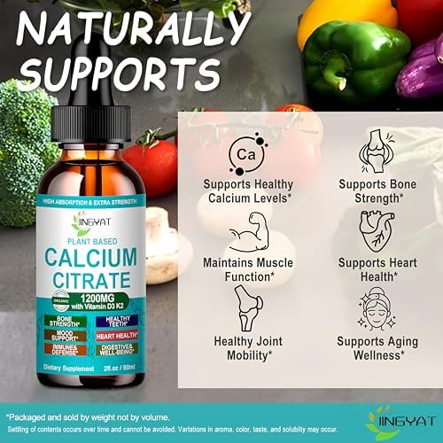 Suplementos de Calcio Líquido para Mujeres, 1200mg de Calcio de Alta Absorción con Vitamina D3 y K2 para Huesos y Dientes, 30 Porciones - imagen 6