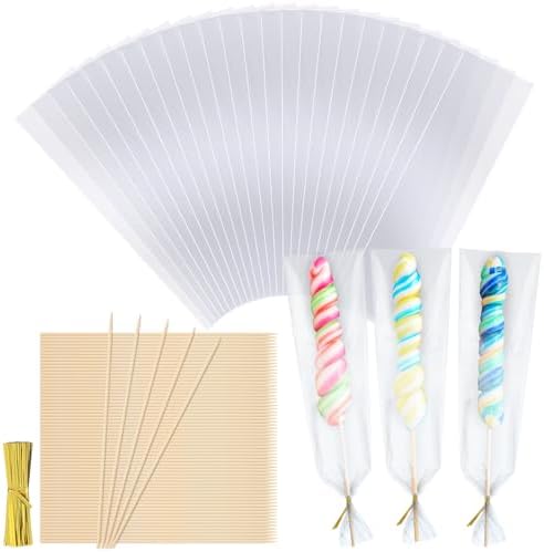 Bolsas Yexiya para Candy Kabob con Palitos, 100 Bolsas de Celofán Transparentes de 3 x 11 Pulgadas con Cierres y 100 Brochetas de Bambú Natural - imagen 1