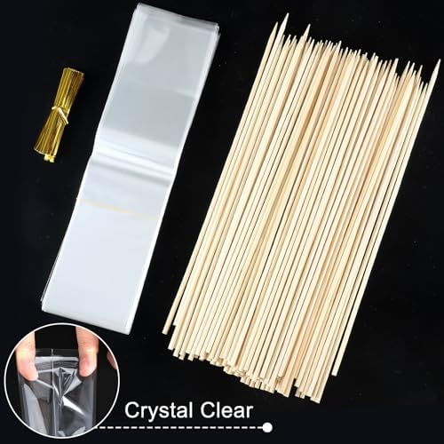 Bolsas Yexiya para Candy Kabob con Palitos, 100 Bolsas de Celofán Transparentes de 3 x 11 Pulgadas con Cierres y 100 Brochetas de Bambú Natural - imagen 3