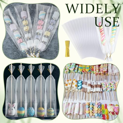 Bolsas Yexiya para Candy Kabob con Palitos, 100 Bolsas de Celofán Transparentes de 3 x 11 Pulgadas con Cierres y 100 Brochetas de Bambú Natural - imagen 5