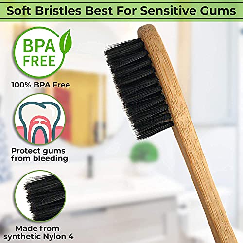Cepillos de Dientes de Bambú EveEco 12 Piezas I Cerdas Suaves para Encías Sensibles I Carbón I Vegano I Madera Natural I Sin BPA I Reciclable y - imagen 4