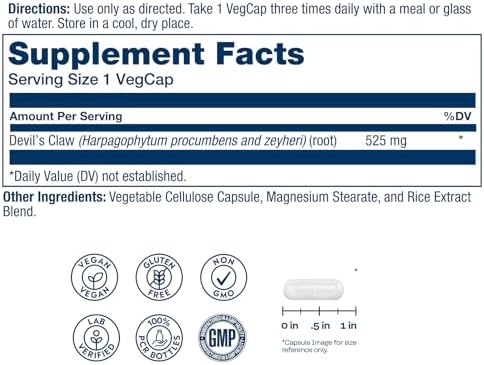 Solaray Raíz de Garra del Diablo 525 mg - Suplemento Herbal, Cápsulas Veganas, Soporte para Cartílago, No GMO, Verificado en Laboratorio - 100 - imagen 2