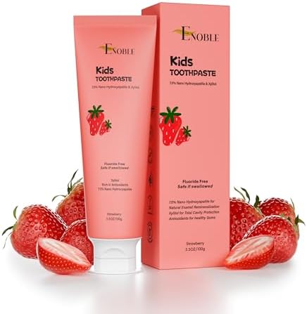 Pasta de Dientes Enoble para Niños – Pasta Natural Sin Flúor con 7.5% de Nano-Hidroxiapatita y Xilitol, Sabor Fresa, 3.5 oz - imagen 1