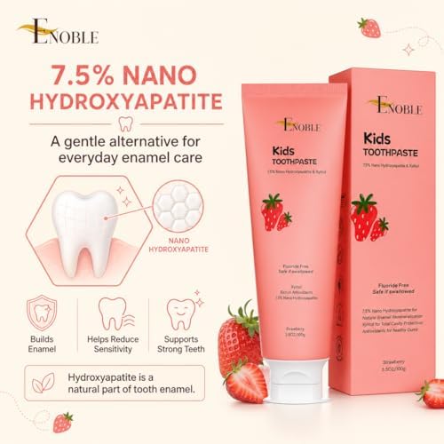 Pasta de Dientes Enoble para Niños – Pasta Natural Sin Flúor con 7.5% de Nano-Hidroxiapatita y Xilitol, Sabor Fresa, 3.5 oz - imagen 4