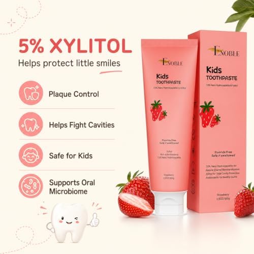 Pasta de Dientes Enoble para Niños – Pasta Natural Sin Flúor con 7.5% de Nano-Hidroxiapatita y Xilitol, Sabor Fresa, 3.5 oz - imagen 5