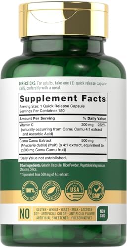 Carlyle Camu Camu con Vitamina C | 150 Cápsulas | Suplemento de Extracto de Hierbas | Myrciaria Dubia | Sin OGM y Sin Gluten - imagen 2
