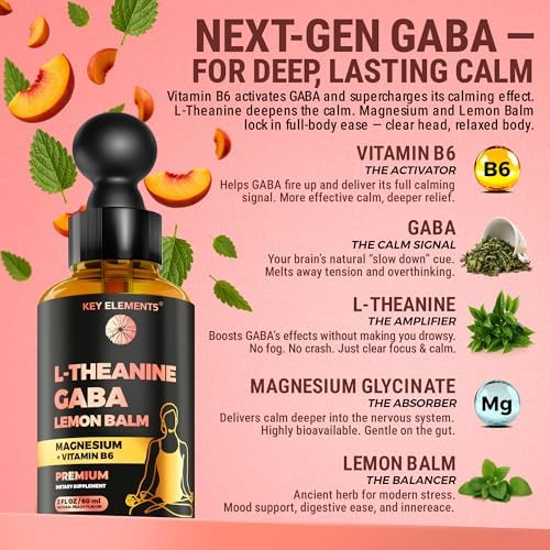Suplementos de L Teanina y GABA | GABA Calmante con Extracto de Melisa, L-Teanina y Magnesio con B6 | Gotas Líquidas de GABA y L Teanina para Alivio - imagen 3