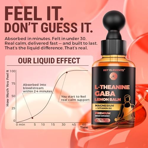 Suplementos de L Teanina y GABA | GABA Calmante con Extracto de Melisa, L-Teanina y Magnesio con B6 | Gotas Líquidas de GABA y L Teanina para Alivio - imagen 4