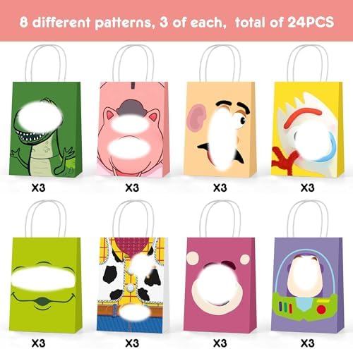 Bolsas de Regalo para Fiesta de 24PCS Wixuoe, Doble Cara, Temática de Juguetes de Caricatura, Ideal para Niños y Niñas en Cumpleaños - imagen 3