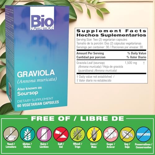 Cápsulas Vegetarianas de Graviola Soursop 60 Unidades, Suplemento Herbal Sin Gluten - imagen 2