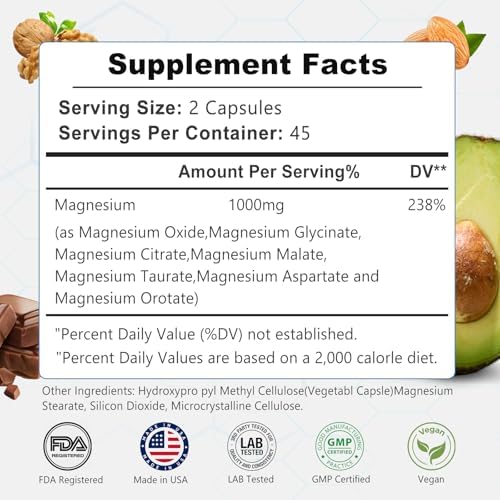 Suplemento de Complejo de Magnesio - 1000mg con 7 Formas de Magnesio como Glicinato, Citrato, Malato, Taurato y Orotato - Apoya la Relajación, - imagen 7