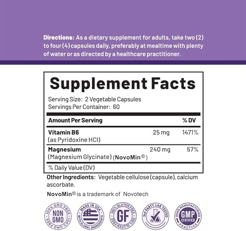 CGMLabs Magnesio Glicinato con Vitamina B6, 240mg Magnesio Elemental y 25mg B6, Alta Absorción para Sueño y Relajación Muscular, 120 Cápsulas Sin GMO - imagen 2