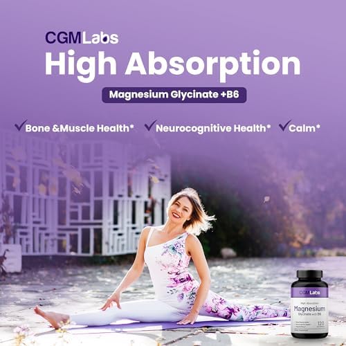 CGMLabs Magnesio Glicinato con Vitamina B6, 240mg Magnesio Elemental y 25mg B6, Alta Absorción para Sueño y Relajación Muscular, 120 Cápsulas Sin GMO - imagen 3