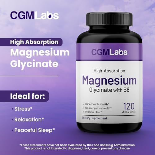 CGMLabs Magnesio Glicinato con Vitamina B6, 240mg Magnesio Elemental y 25mg B6, Alta Absorción para Sueño y Relajación Muscular, 120 Cápsulas Sin GMO - imagen 4