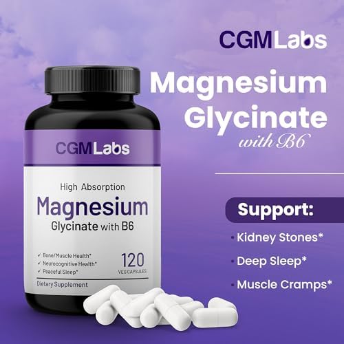 CGMLabs Magnesio Glicinato con Vitamina B6, 240mg Magnesio Elemental y 25mg B6, Alta Absorción para Sueño y Relajación Muscular, 120 Cápsulas Sin GMO - imagen 7