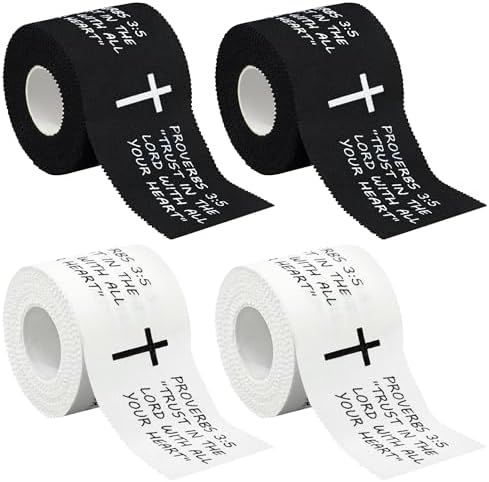 Cinta Deportiva Cristiana 4 Pzs 2in x 23ft con Versículos Bíblicos, Tiras para Muñeca en Blanco y Negro, Ideal para Gimnasia, Fútbol, Béisbol y Más - imagen 1