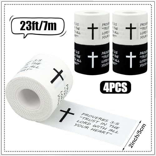 Cinta Deportiva Cristiana 4 Pzs 2in x 23ft con Versículos Bíblicos, Tiras para Muñeca en Blanco y Negro, Ideal para Gimnasia, Fútbol, Béisbol y Más - imagen 2