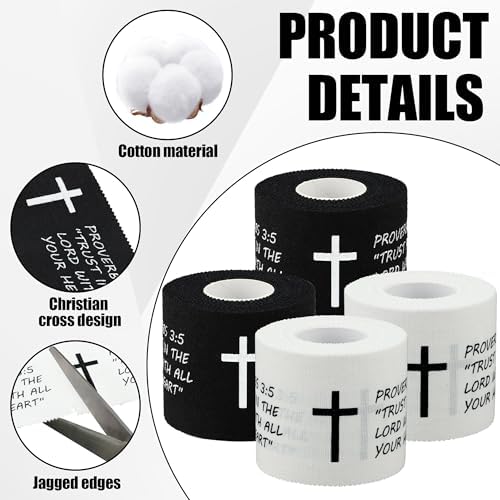 Cinta Deportiva Cristiana 4 Pzs 2in x 23ft con Versículos Bíblicos, Tiras para Muñeca en Blanco y Negro, Ideal para Gimnasia, Fútbol, Béisbol y Más - imagen 3