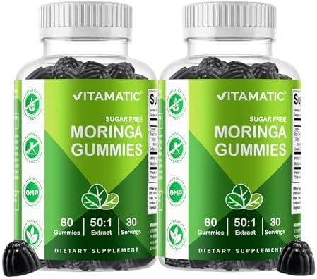 Vitamatic 2 Paquetes de Gomas de Moringa – Extracto Botánico Sin Azúcar – Suplemento Verde Vegano – 60 Gomas a Base de Pectina y No OGM - imagen 1