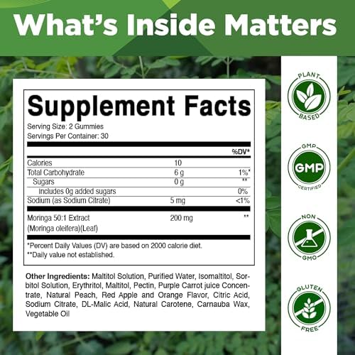 Vitamatic 2 Paquetes de Gomas de Moringa – Extracto Botánico Sin Azúcar – Suplemento Verde Vegano – 60 Gomas a Base de Pectina y No OGM - imagen 2
