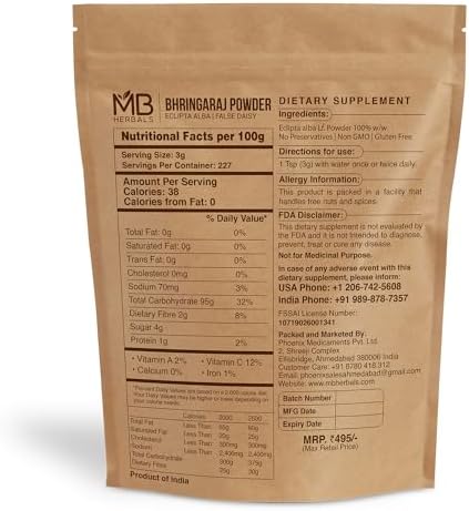 MB Herbals Polvo de Bhringraj Puro 1 Libra | 16 oz / 454 Gramos | 100% Puro Bhringaraj | Suplemento Dietético Eclipta alba para el Cuidado del - imagen 2