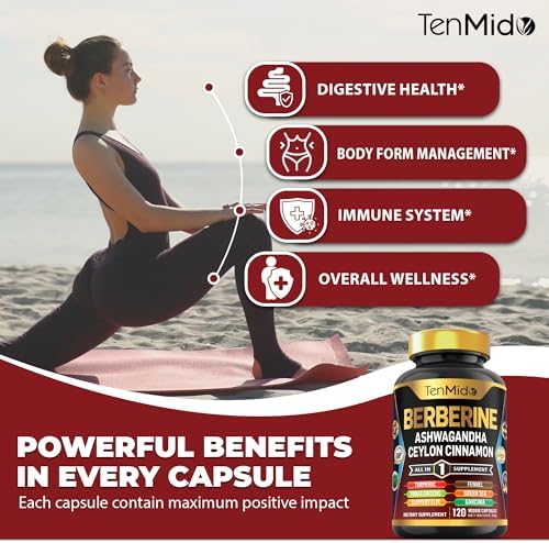 Suplemento de Berberina Tenmido - Fórmula 10 en 1 con Ashwagandha, Canela de Ceilán, Cúrcuma, Ginseng Panax, Olmo Resbaladizo, Hinojo, Té Verde y Más - imagen 4