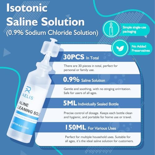 Solución Salina RAELIS, 150ml / 5.28 FL OZ, Solución Normal para Múltiples Usos en el Hogar, 5ml Cada Una, 30 por Caja - imagen 2