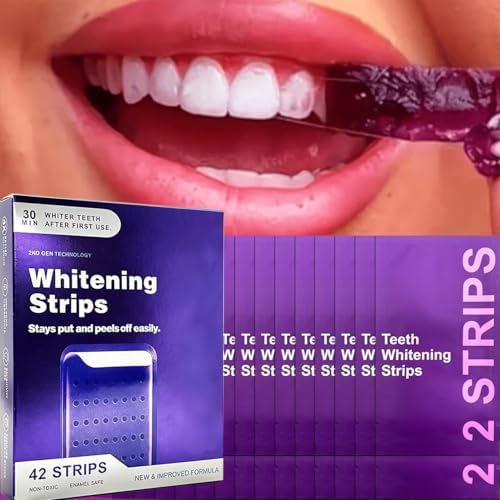 Tiras Blanqueadoras de Dientes Moradas, Seguras para Esmalte, Reducen Manchas y Mal Aliento, Uso en Casa o Viaje (2 Paquetes, 28 Tiras) - imagen 4
