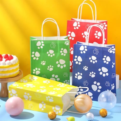 Capoda 24 Pzs Bolsas de Papel para Fiesta de Perros con Asa 8.7 x 6.3 x 3.2 Pulgadas en Rojo, Verde, Amarillo y Azul, Sorpresas para Cumpleaños de - imagen 2