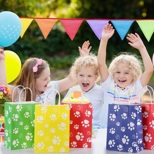 Capoda 24 Pzs Bolsas de Papel para Fiesta de Perros con Asa 8.7 x 6.3 x 3.2 Pulgadas en Rojo, Verde, Amarillo y Azul, Sorpresas para Cumpleaños de - imagen 5