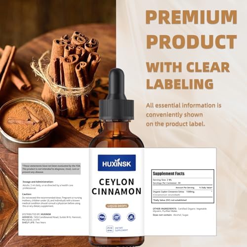 Extracto Líquido de Canela de Ceilán HUXINSK | Cinnamomum Zeylanicum Puro | Apoya un Metabolismo Saludable | Tinción Vegana Sin Alcohol, 60ml - imagen 5