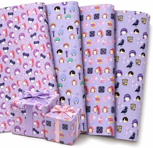Papel de Regalo JenJen Tradition Anime Demon – 8 Hojas, 4 Diseños Estilo Cazador – Grande 20×27 in para Cumpleaños, Navidad, Fiestas y Regalos de - imagen 1